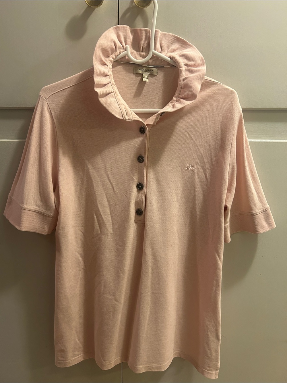Burberry London light Pink Ruffle Collar Polo Top
